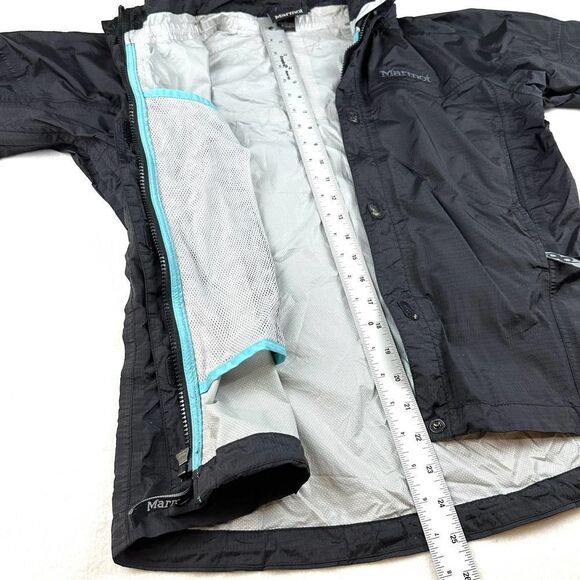 Marmot Jet Black Rain Jacket Foldable Hood Women’s Petite S - Picture 8 of 11